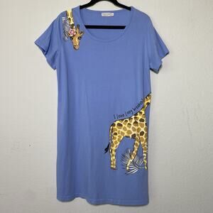 Womens Enjoynight S/M Nightgown Dress Shirt Giraffe‎ Print Novelty Sleepwear